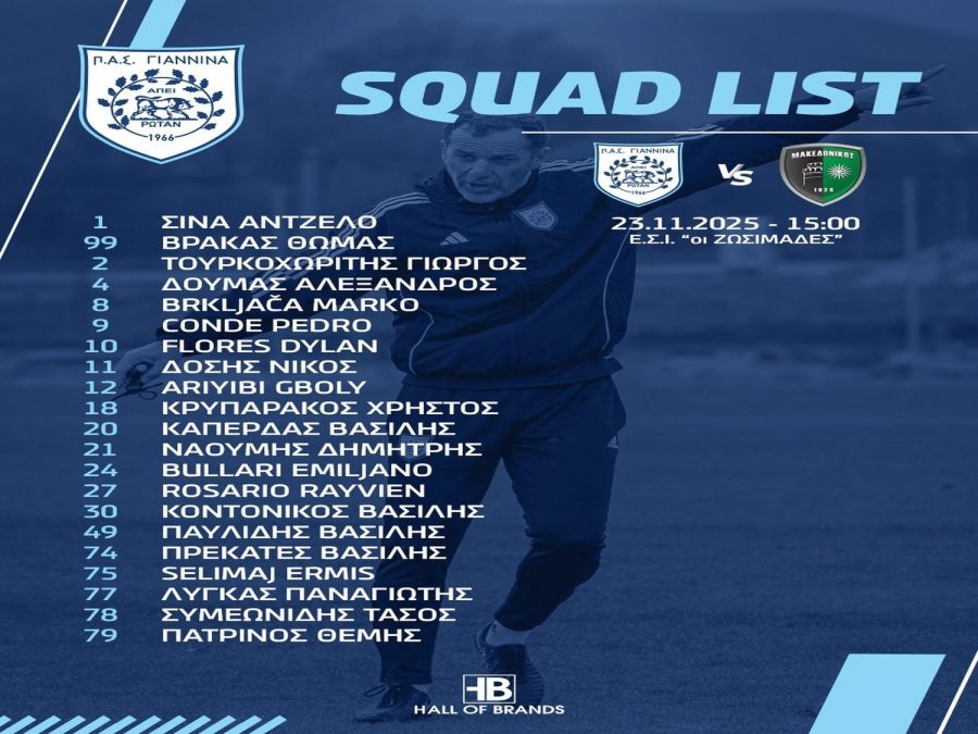 Η αποστολή του ΠΑΣ Γιάννινα ενόψει Μακεδονικού