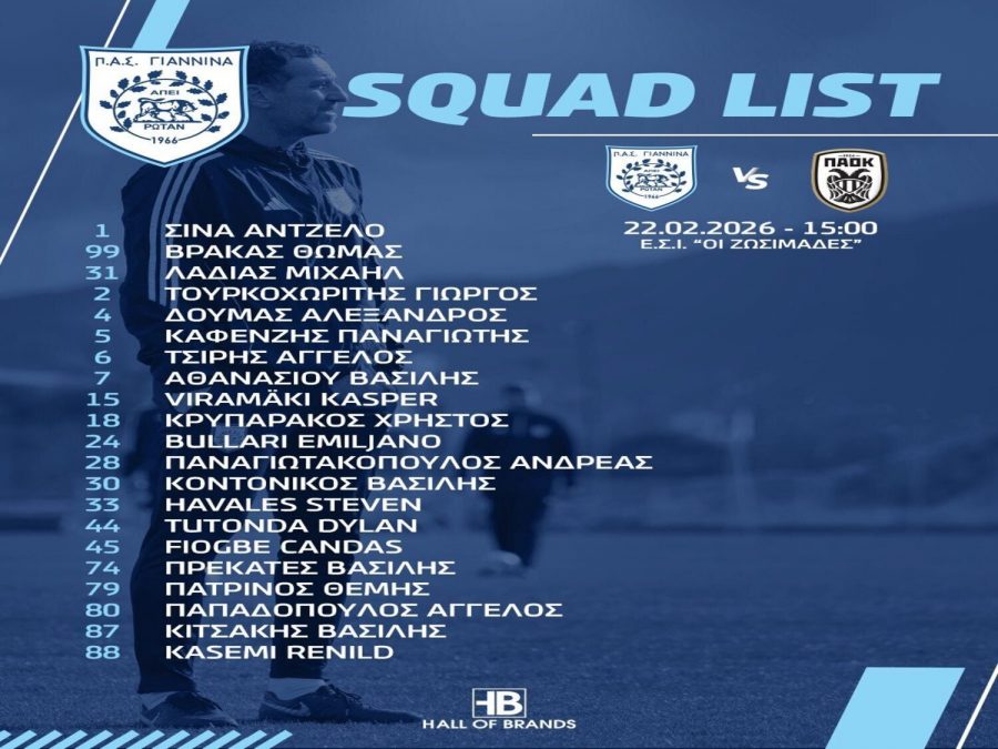 Η αποστολή του ΠΑΣ Γιάννινα ενόψει ΠΑΟΚ Β' 